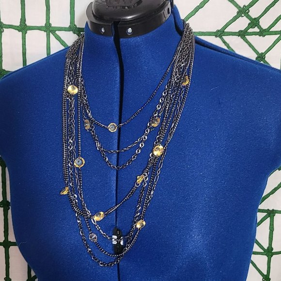 Layered Chrome Necklace &Yellow Stone Accents *ALL reasonable offers Accepted* - Picture 1 of 3